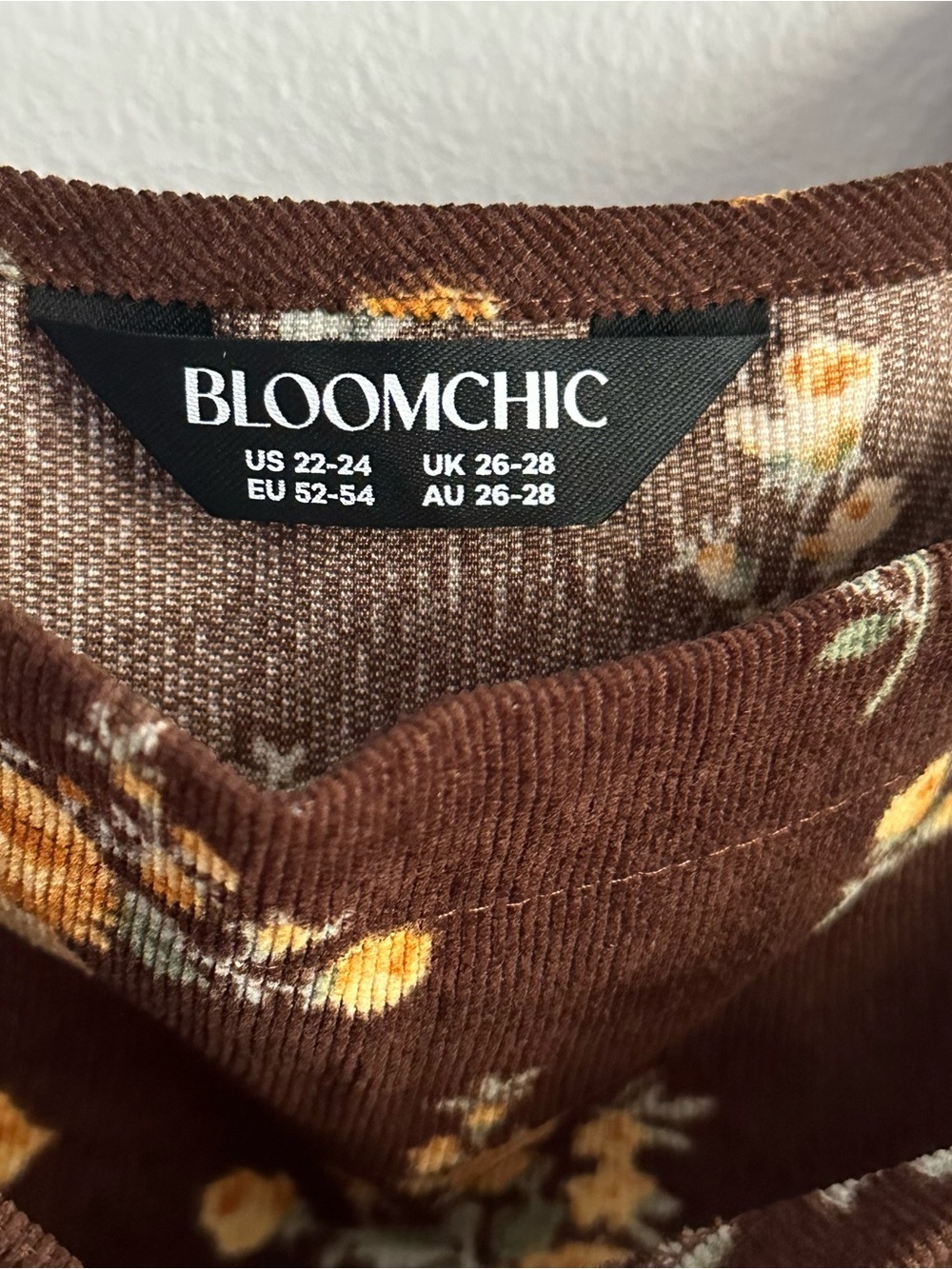 Bloomchic 3X 22/24 women’s overall corduroy floral dress midi brown fall 22-24 - Picture 5 of 8